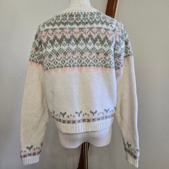 D.D. Sloane Womens Vintage Fair Isle Cardigan Sweater M Wool Grannycore Pastel - Picture 5 of 11